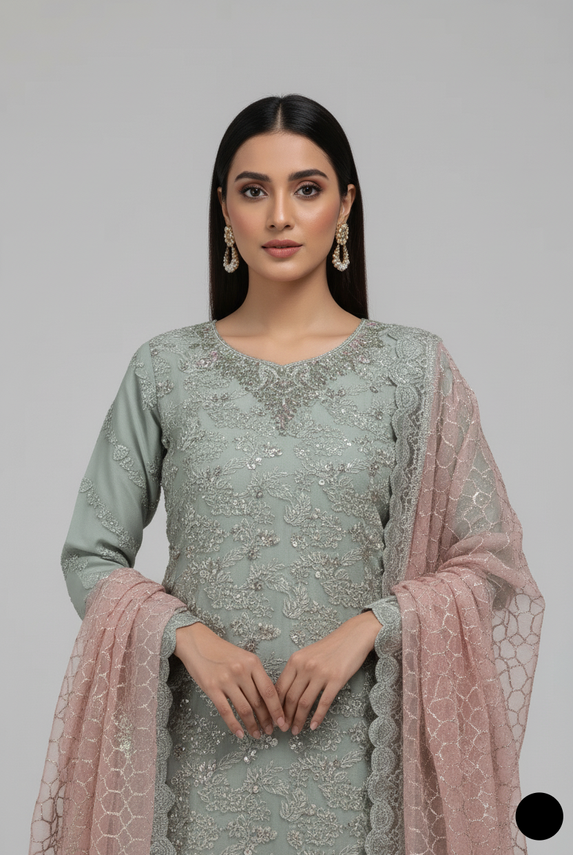ABS 3172 organza Pakistani women's straight shirt with plazo side view