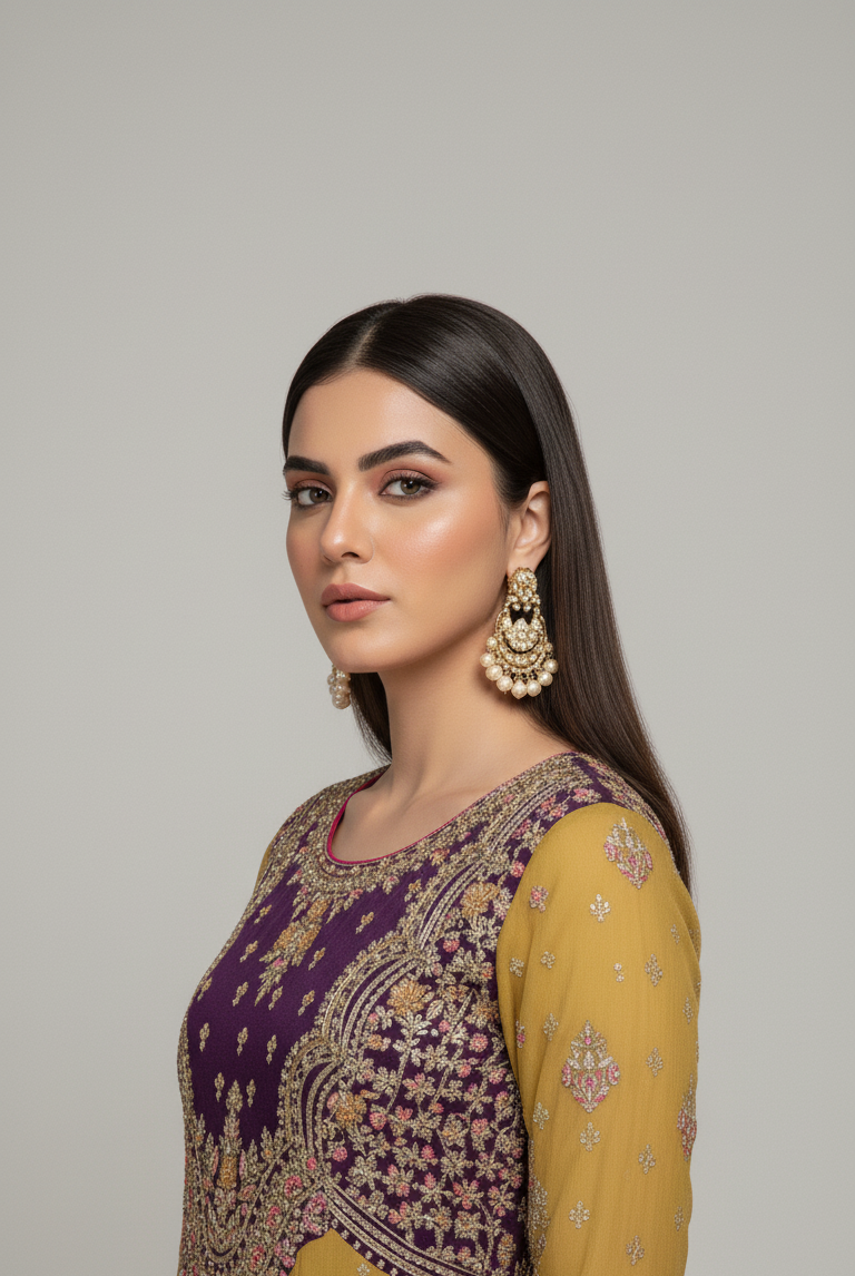 ABS 3028 Pakistani women's chiffon long maxi detail view