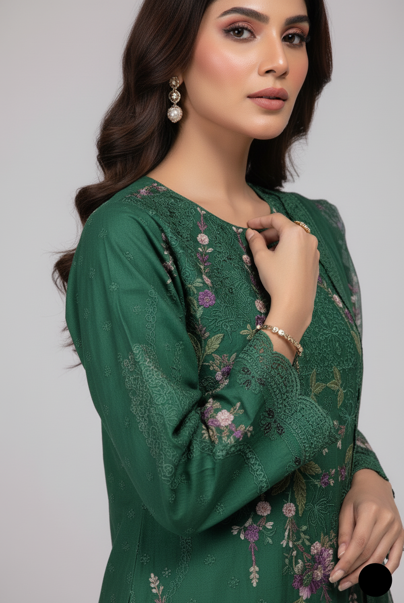 Green organza Pakistani women's A-Line shirt side view