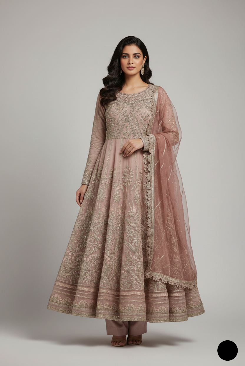 Chiffon long maxi ABS 3146 - Pakistani women's luxury formal wear with grip trouser and organza dupatta front view