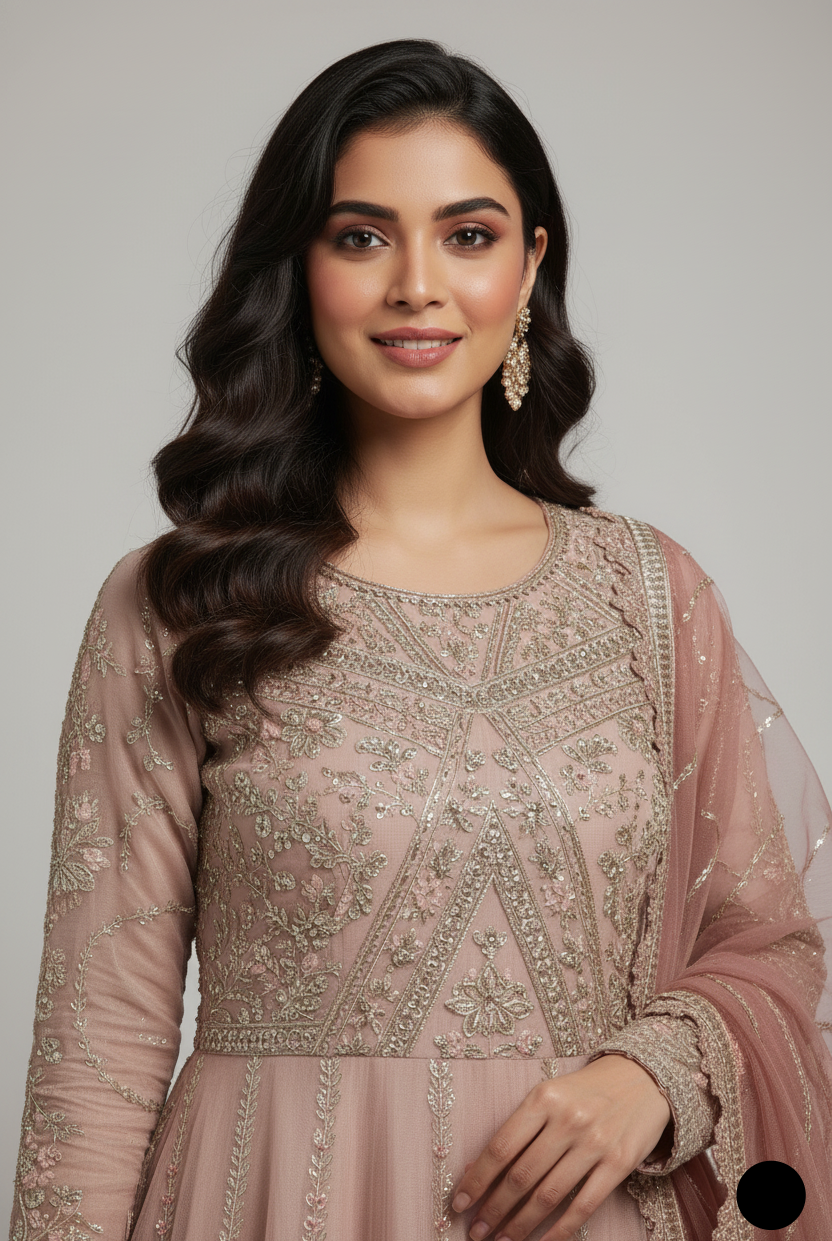 ABS 3146 chiffon Pakistani women's long maxi side view