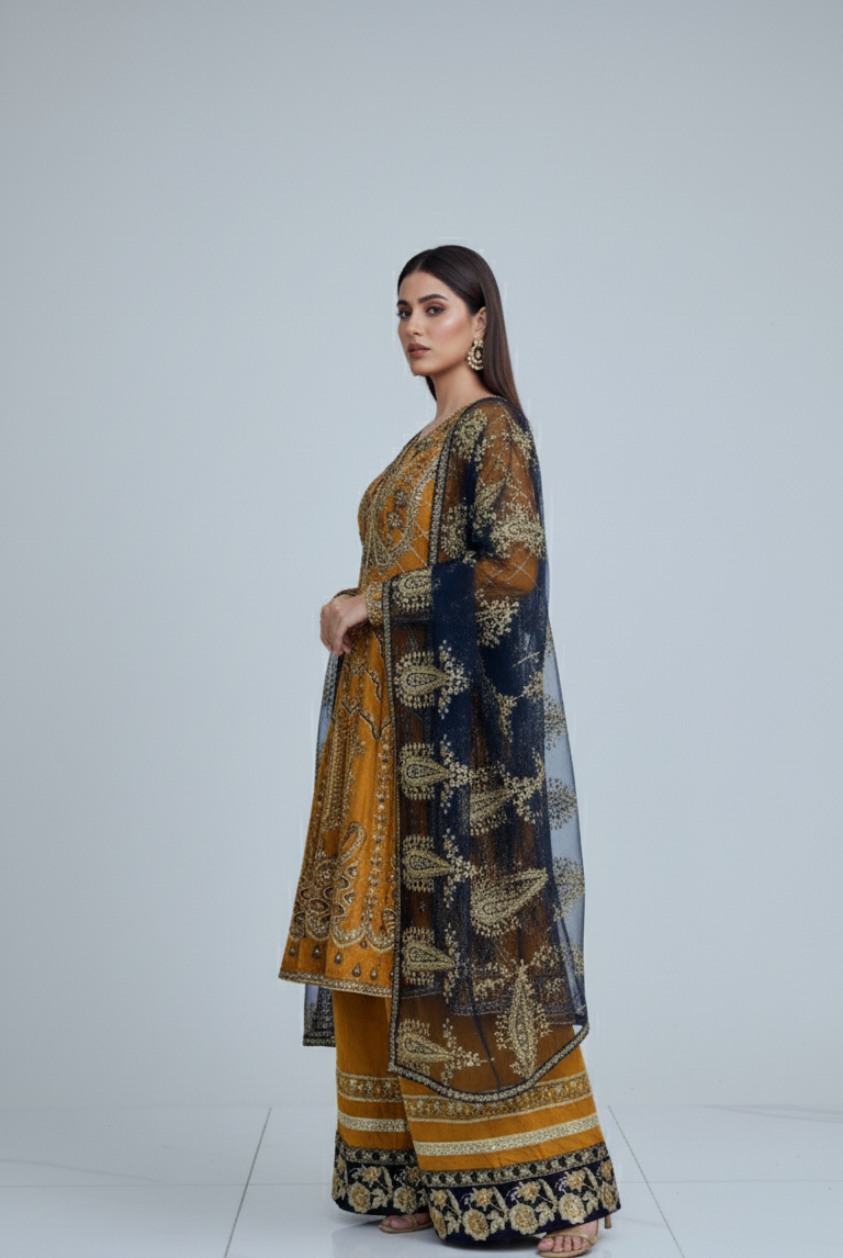 ABS 2766 Pakistani women's chiffon frock with plazo back view