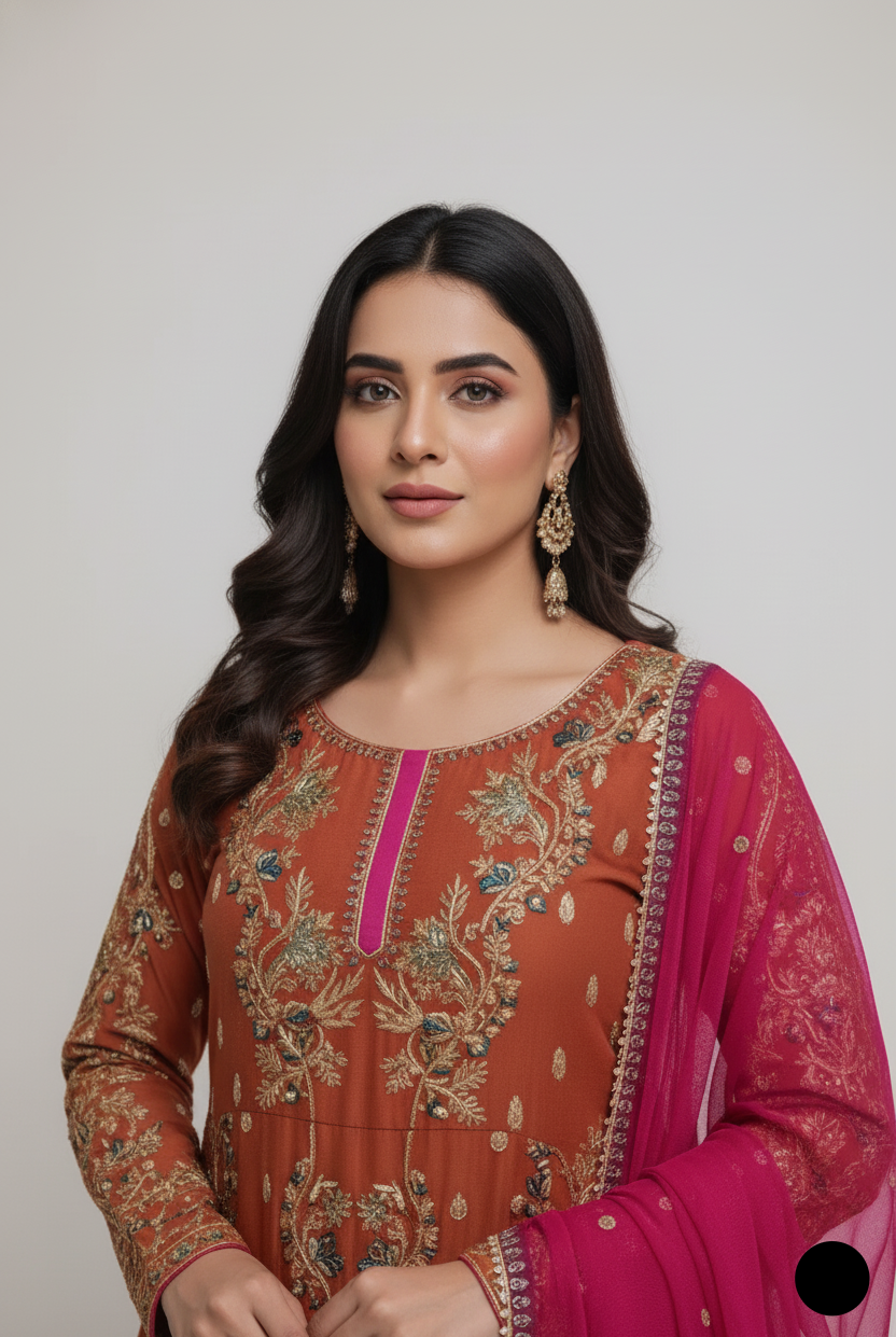 ABS 3001 chiffon Pakistani women's frock with grip plazo side view