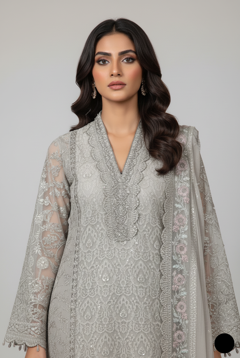 Skin chiffon Pakistani women's straight shirt with plazo side view