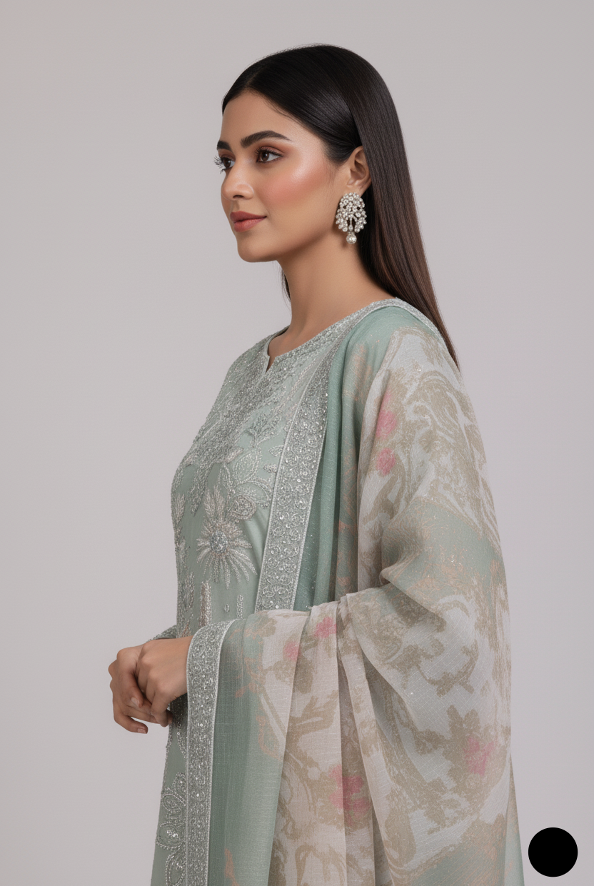 ABS 3138 Pakistani women's chiffon straight shirt detail view