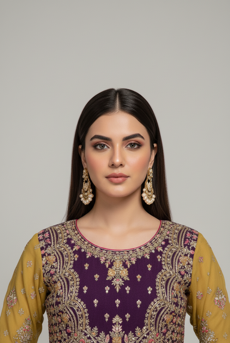 ABS 3028 chiffon Pakistani women's long maxi side view