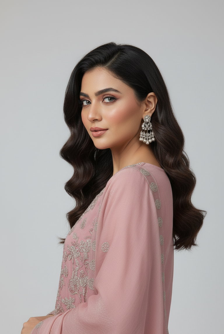 ABS 2854 Pakistani women's chiffon straight shirt detail view