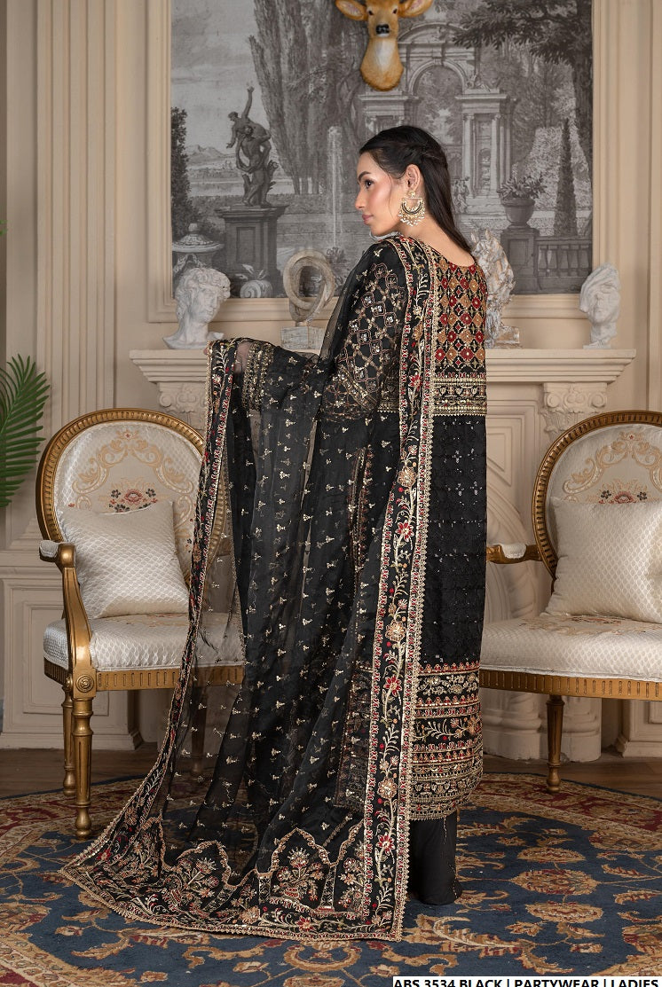 Pakistani women's black organza straight shirt back view
