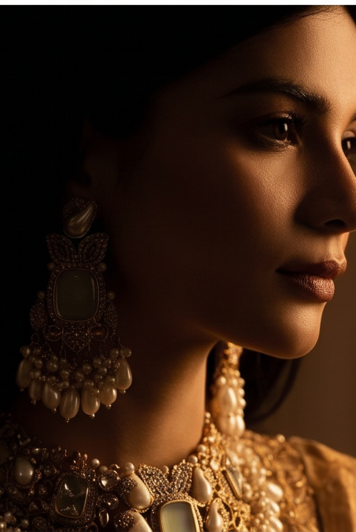 Pakistani women's royal pearl choker set full view