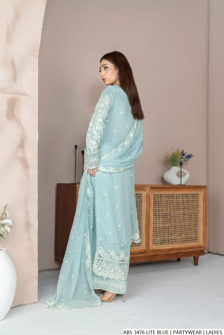 Pakistani women's light blue chiffon straight shirt detail view