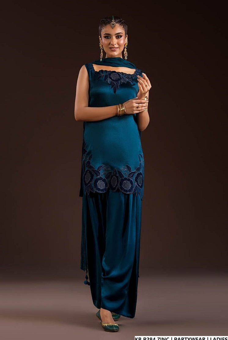 Hand embroidered luxury suit zinc grey - Pakistani women's bridal formal wear with embroidered dupatta front view