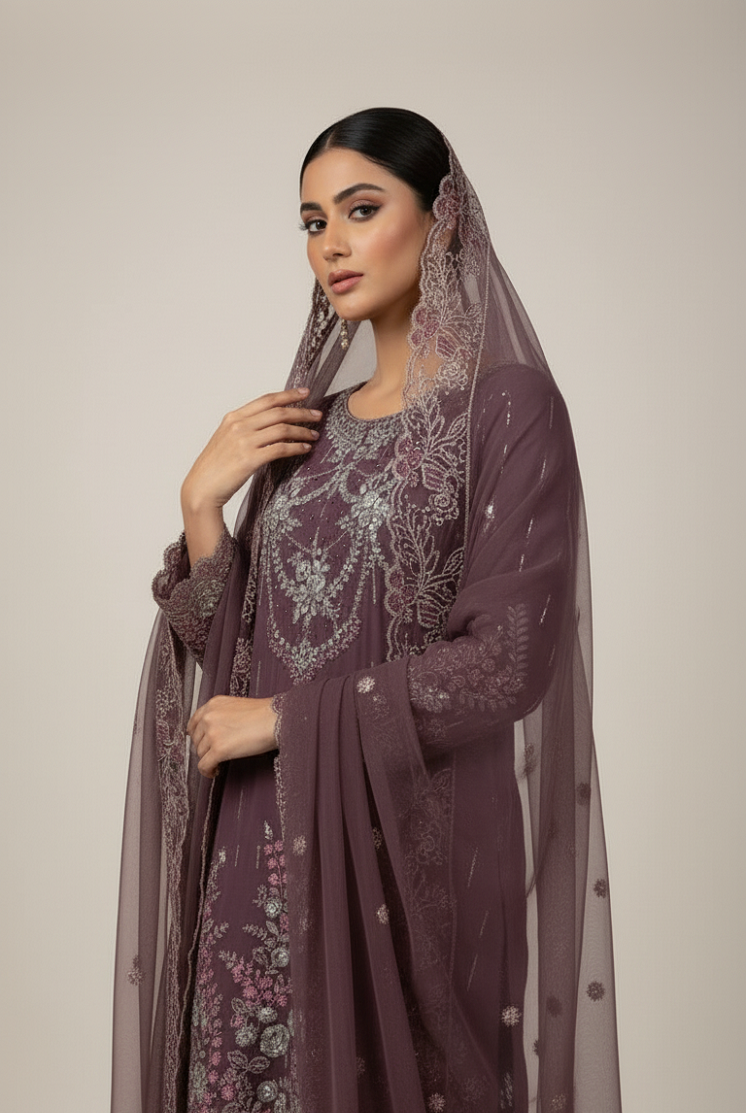 Rose gold chiffon Pakistani women's straight shirt with plazo side view