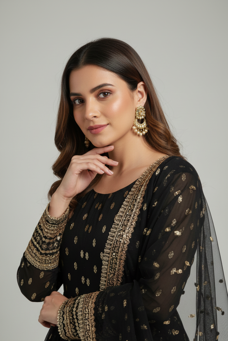 Pakistani women's chiffon straight shirt with plazo side view