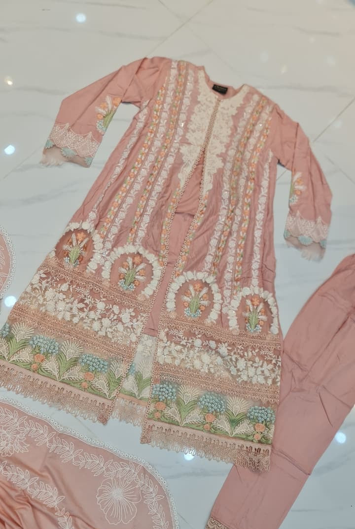 Pakistani women's peach viscose open gown shirt back view