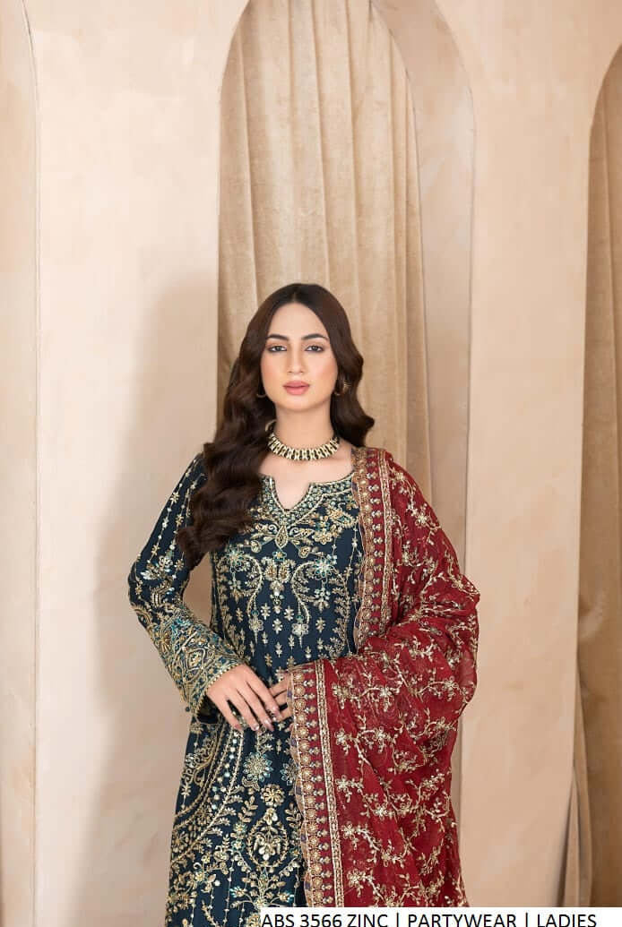 Zinc grey chiffon Pakistani women's straight shirt with plazo side view