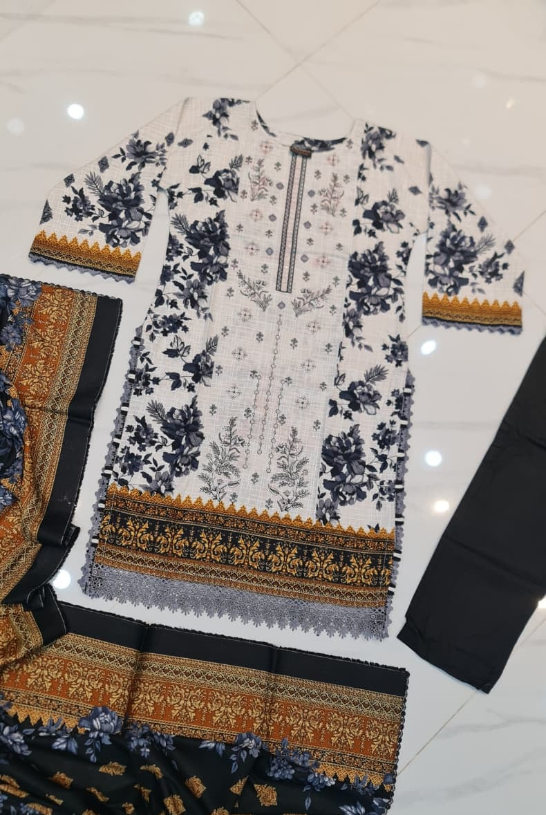 Pakistani women's white khaddar straight winter shirt back view
