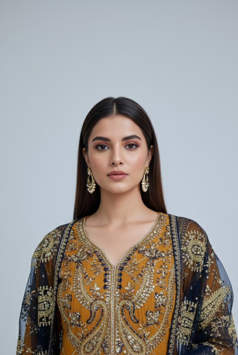 ABS 2766 chiffon Pakistani women's frock with grip plazo side view