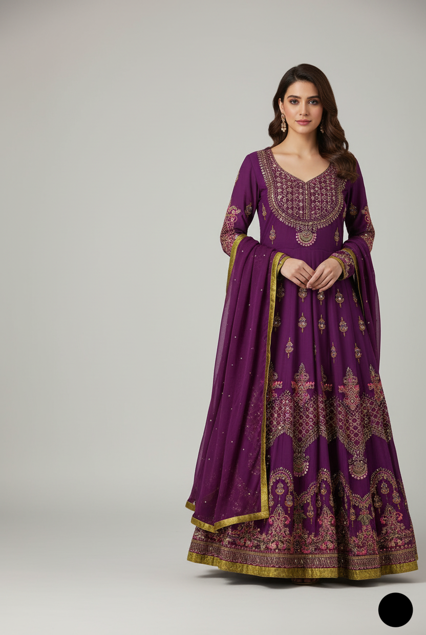 Purple chiffon Pakistani women's straight shirt with plazo side view