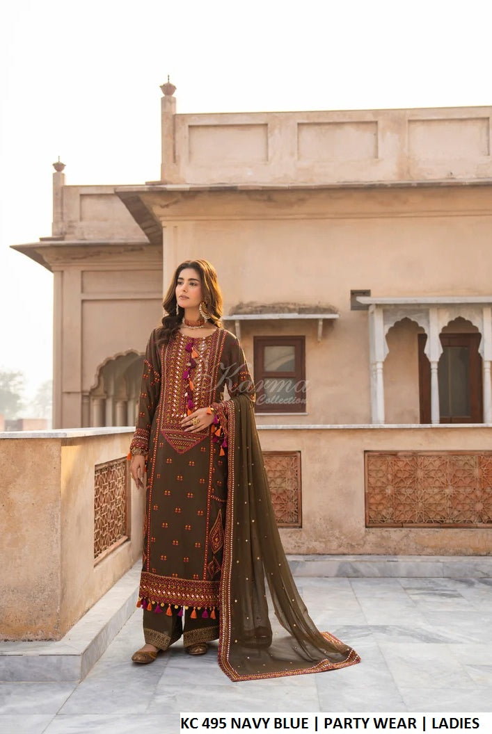 Silk long shirt plazo mehndi green - Pakistani women's luxury formal wear with silk dupatta front view
