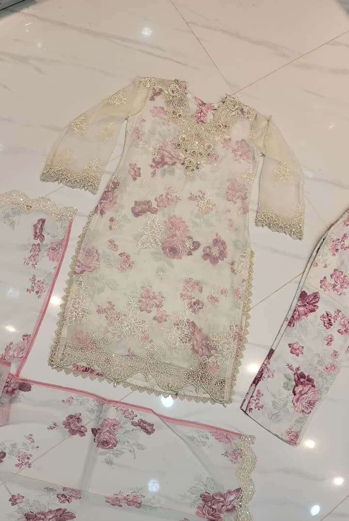 KD ABL 4355 PRINT chiffon Pakistani kids floral printed straight shirt party wear back view