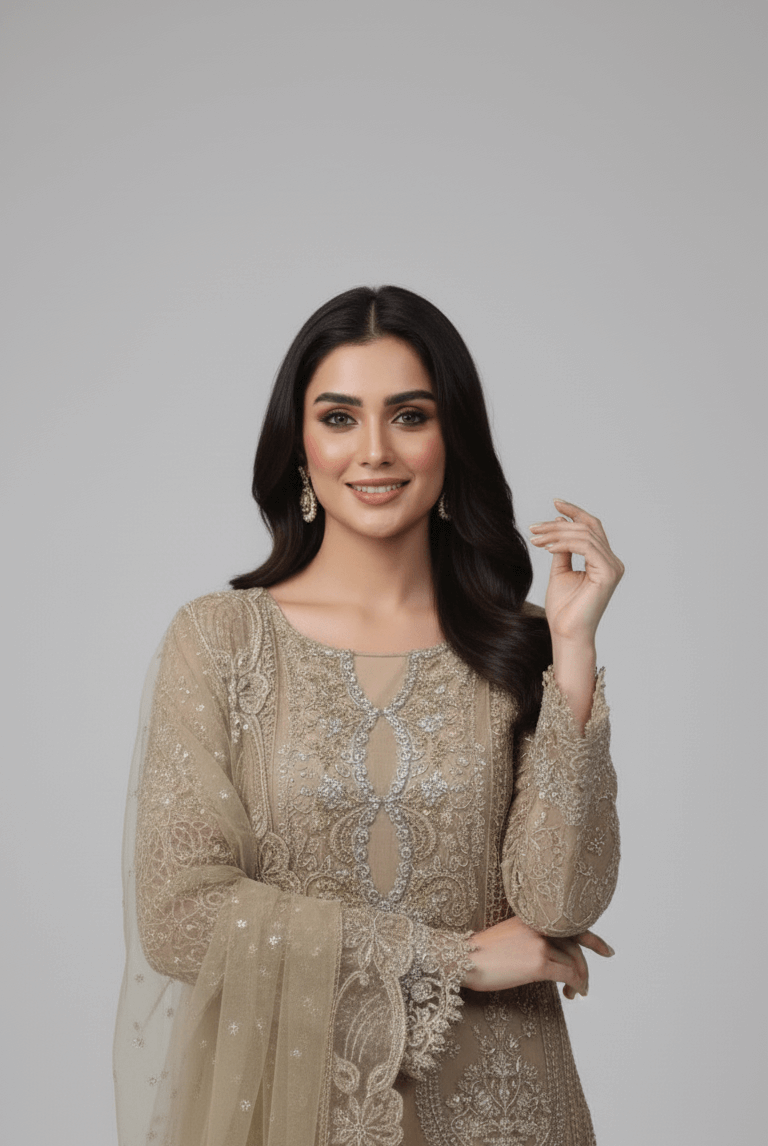 Pakistani women's chiffon straight shirt with plazo side view
