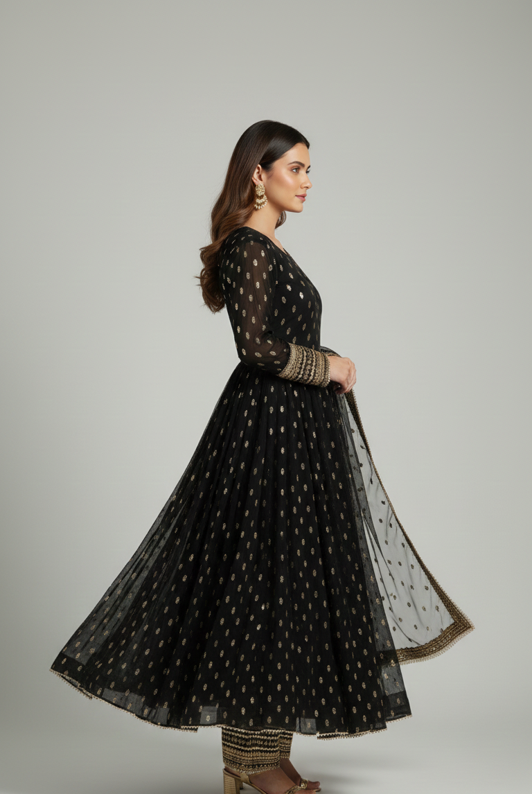 Pakistani women's chiffon straight shirt plazo back view