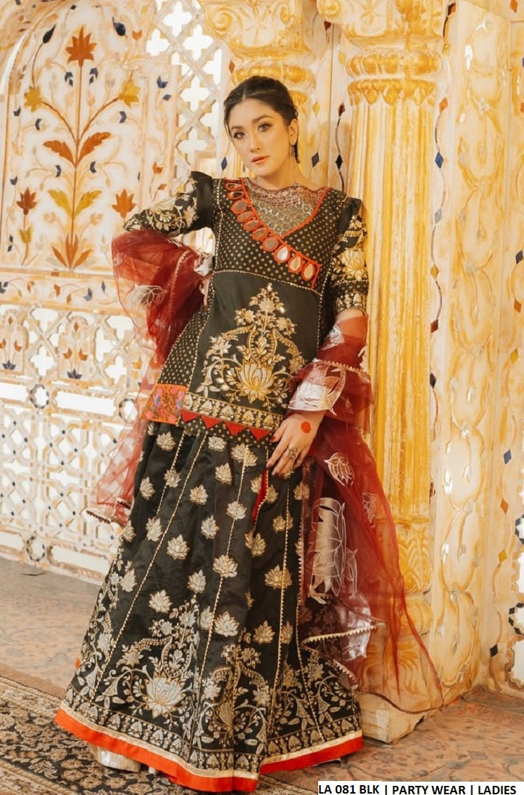 Sale All – Elegant black party wear dress for ladies with intricate embroidery and stylish design.