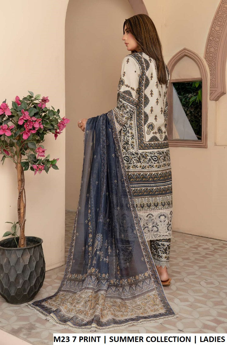 M23 7 PRINT lawn Pakistani women's straight shirt with plazo side view