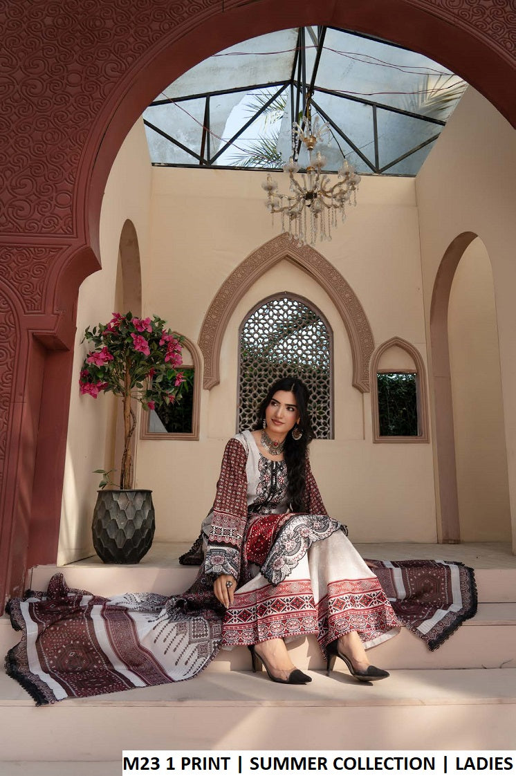 M23 1 PRINT Pakistani women's lawn straight shirt plazo back view