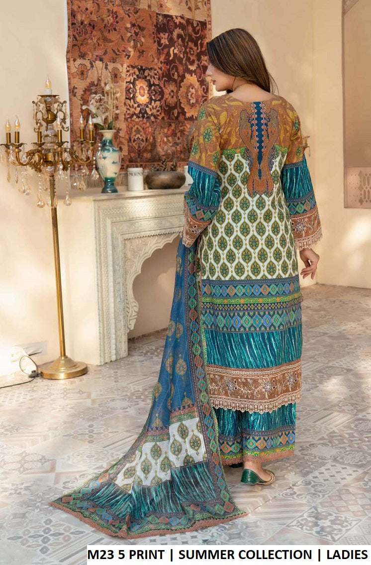 M23 5 PRINT Pakistani women's lawn summer outfit back view