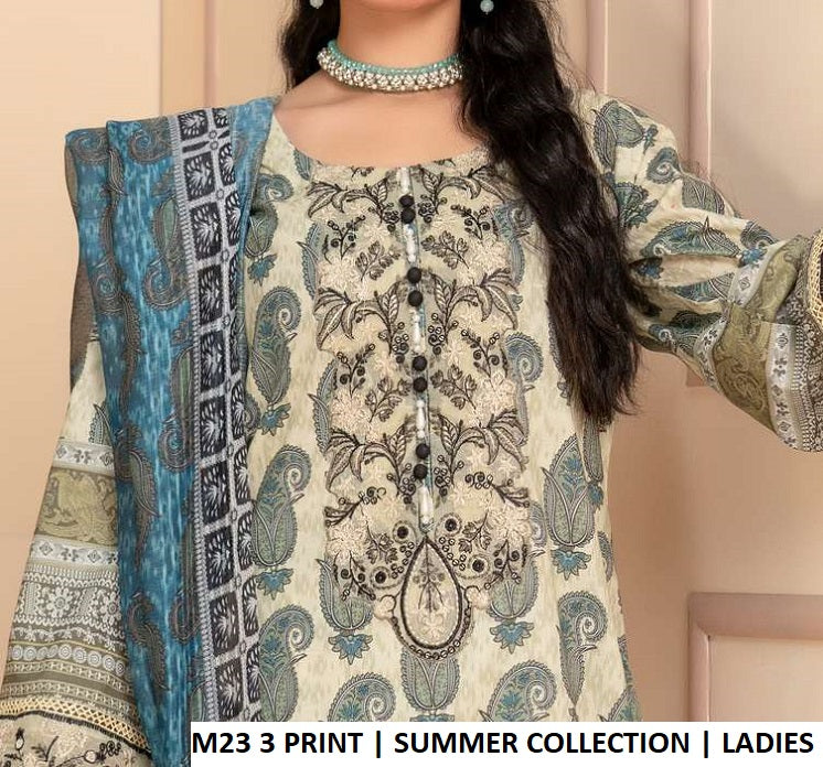 M23 3 PRINT lawn Pakistani women's straight shirt with plazo side view