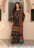 Lawn straight shirt plazo M23 2 PRINT - Pakistani women's summer casual outfit with digital printed dupatta front view
