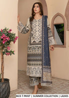 Lawn straight shirt plazo M23 7 PRINT - Pakistani women's summer casual outfit with digital printed dupatta front view