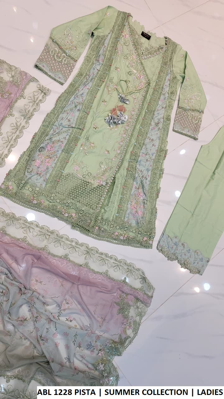 ABL 1228 PISTA Pakistani women's cotton A-Line casual outfit back view