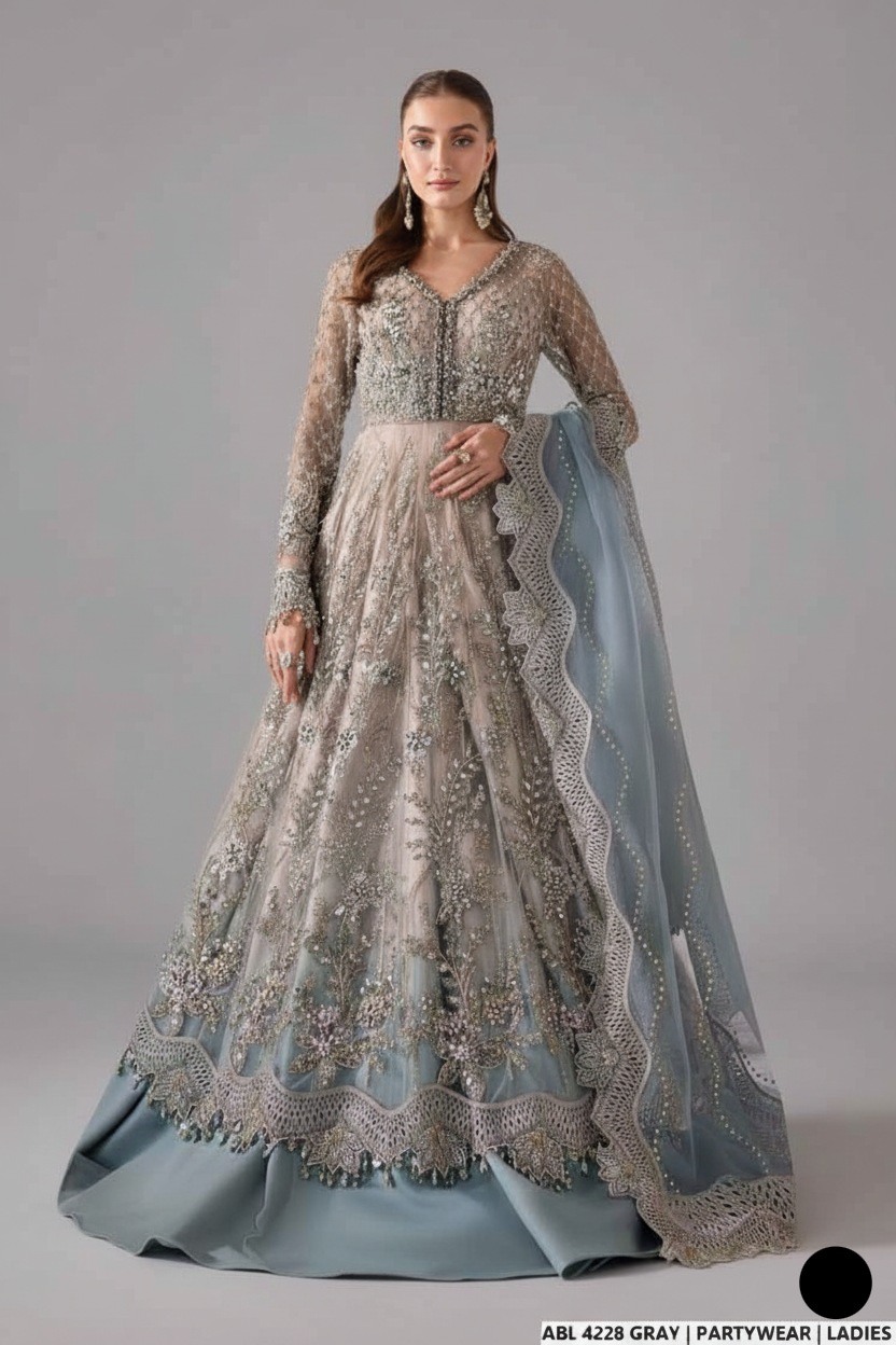 ABL 4228 GRAY Long Frock with Plazo & Dupatta Formal Wear Amir Boutique ABL 4228 GRAY Long Frock with Plazo & Dupatta Formal Wear Amir Boutique