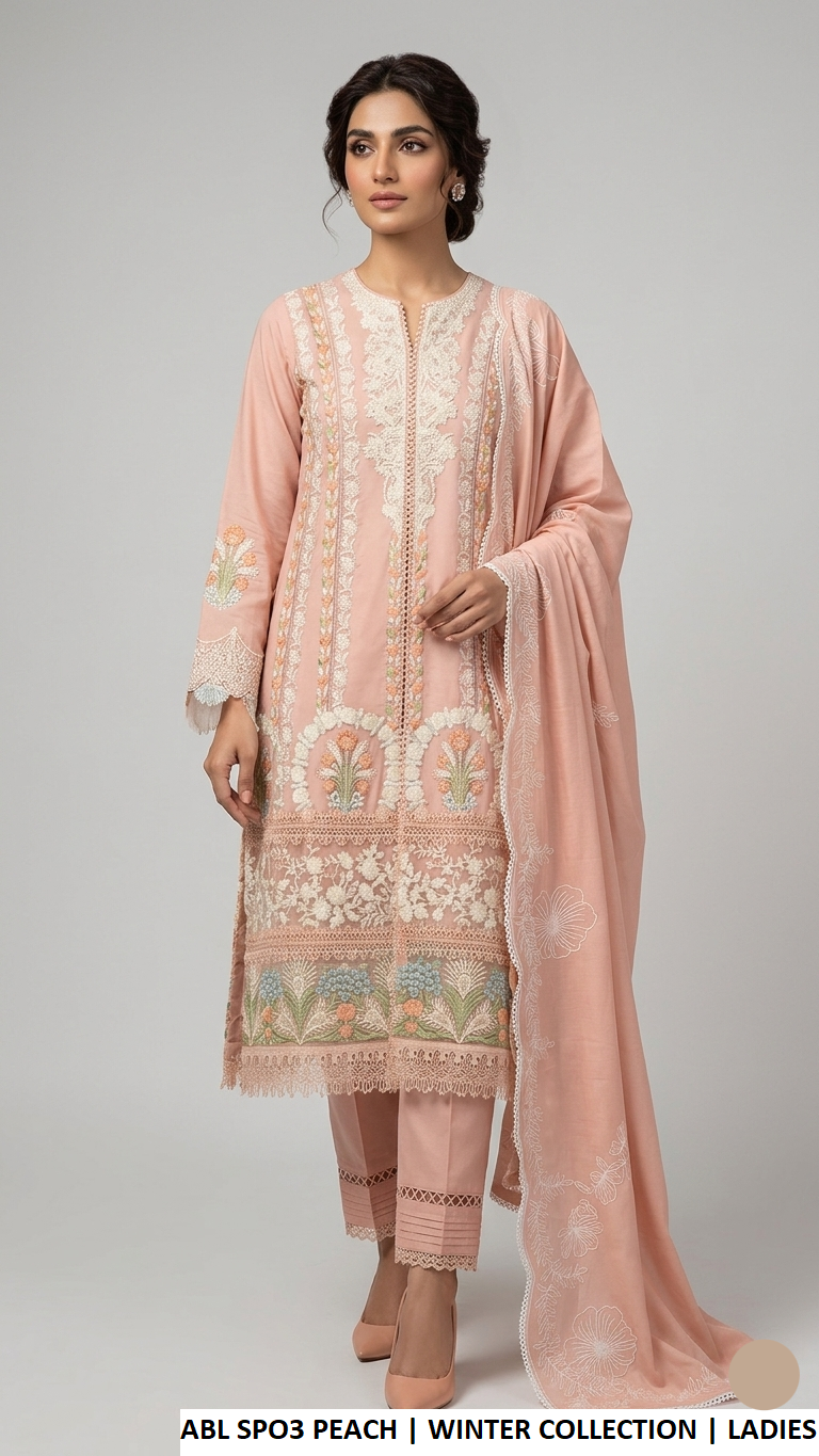 Viscose open gown shirt peach - Pakistani women's elegant formal wear with viscose trouser and soft net dupatta front view