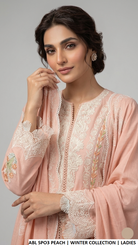 Peach viscose Pakistani women's open gown shirt side view