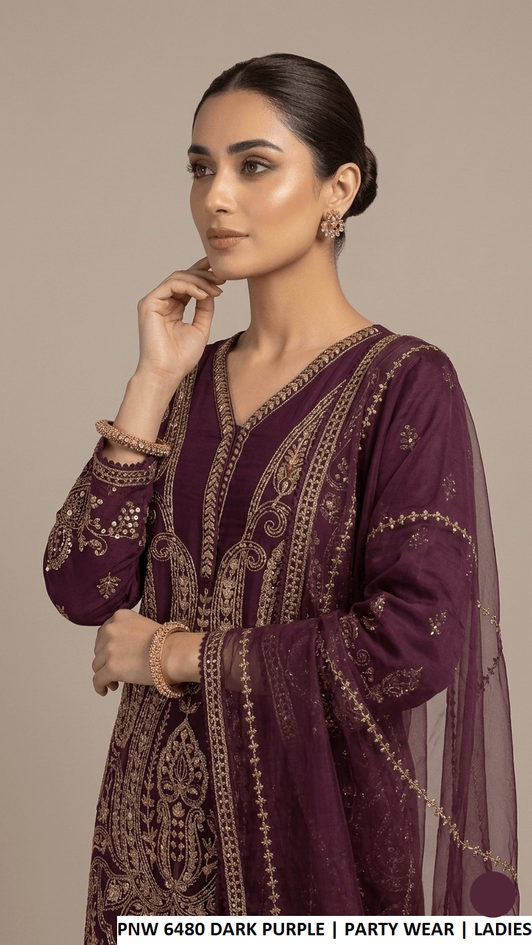 PNW 6480 DARK PURPLE | Luxury party wear dress for women from Amir Boutique Pakistan.