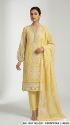 ABL 1245 YELLOW - Luxury party wear dress for women at Amir Boutique Pakistan, featuring an organza shirt and cotton trouser.