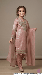 KD ABL 4376 T.PINK - Kids luxury party wear dress featuring sequined straight shirt and elegant trousers.